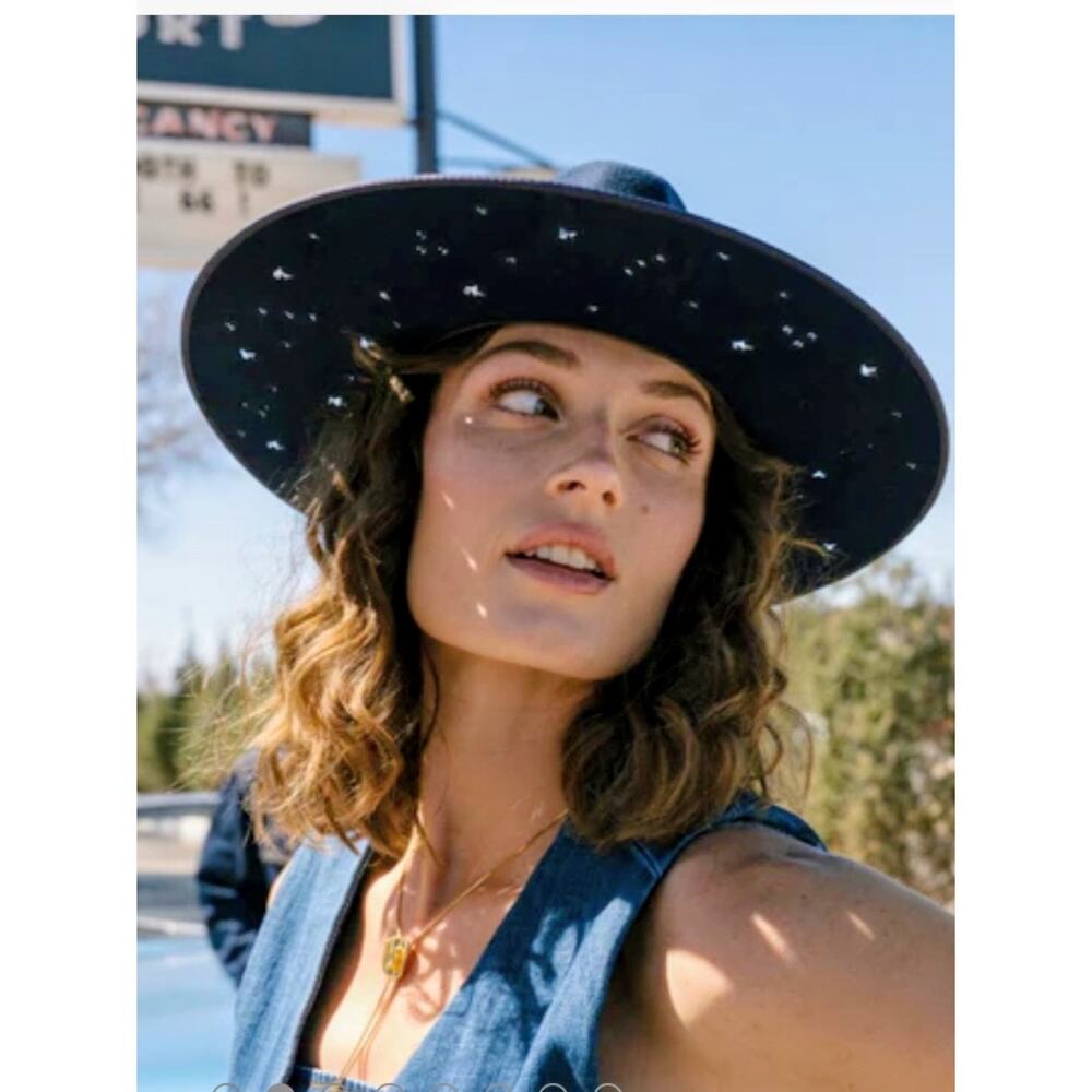 Stetson Night Sky Fedora Navy Star Cutouts Wide Brim Feather Seeker Collection